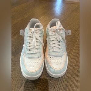 Nike Air Force Shadow- Mint and Peach Low-Top Sneakers